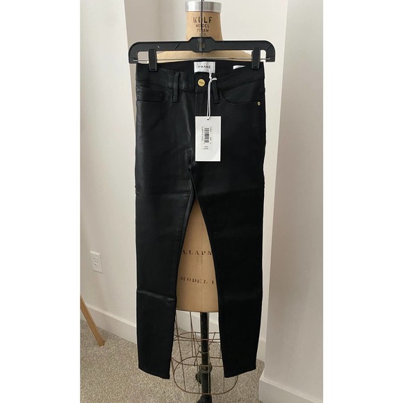 FRAME Le Skinny De Jeanne Denim Ankle Jeans in Black waist 25" coated finish - Picture 2 of 10